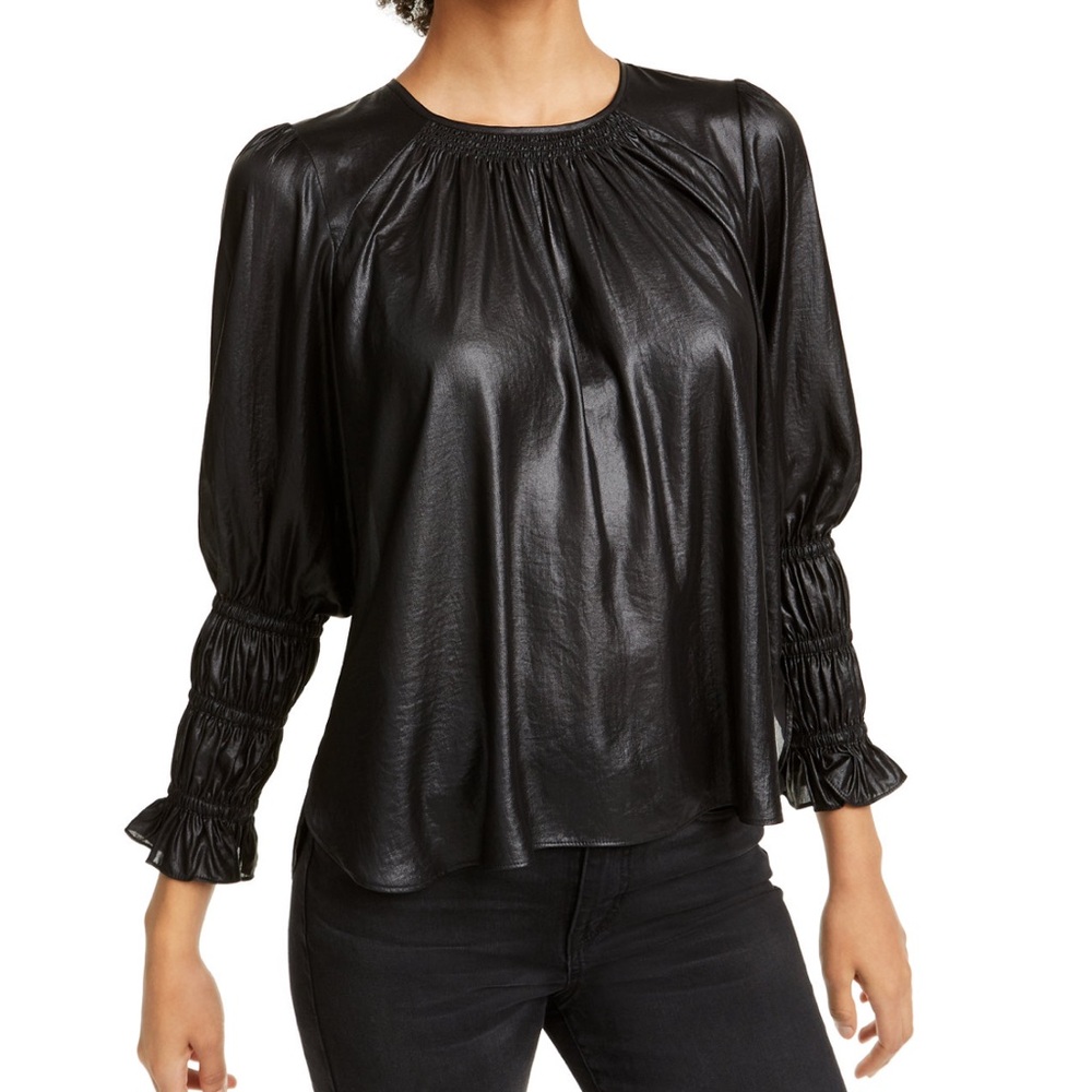 CURRENT AIR smocked faux leather top XS